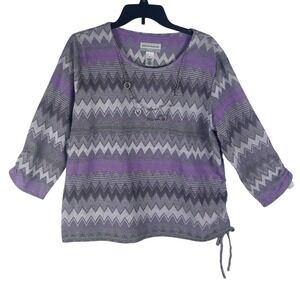 Alfred Dunner Point of View Purple Chevron Knit Top with Necklace PL Petite NWT